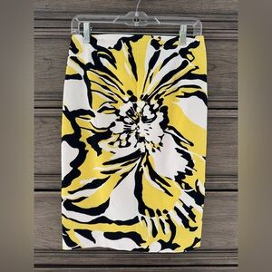 Express Floral Skirt EUC Yellow White Black High Waisted Pencil Midi Tai…